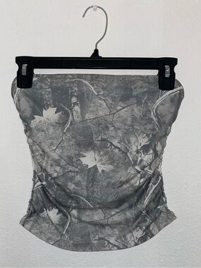 Gray Camouflage Leaf Tube Top